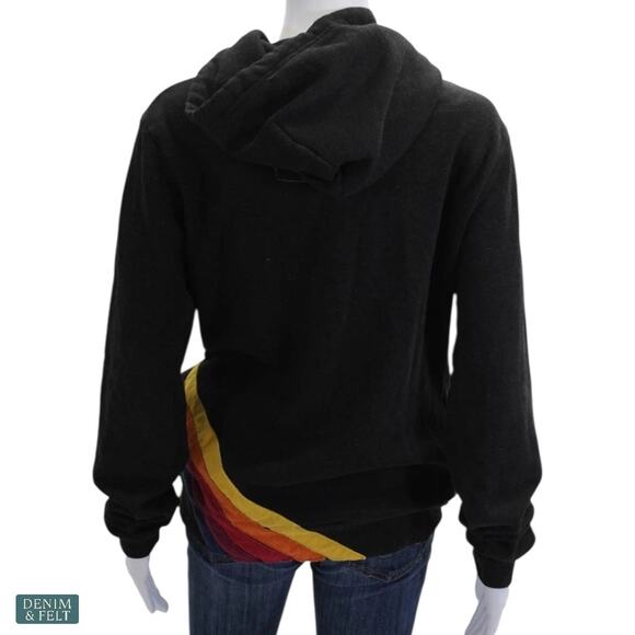 Aviator Nation Charcoal Rainbow 5 Stripe Hoodie Pullover Heritage Streetwear - Picture 4 of 12